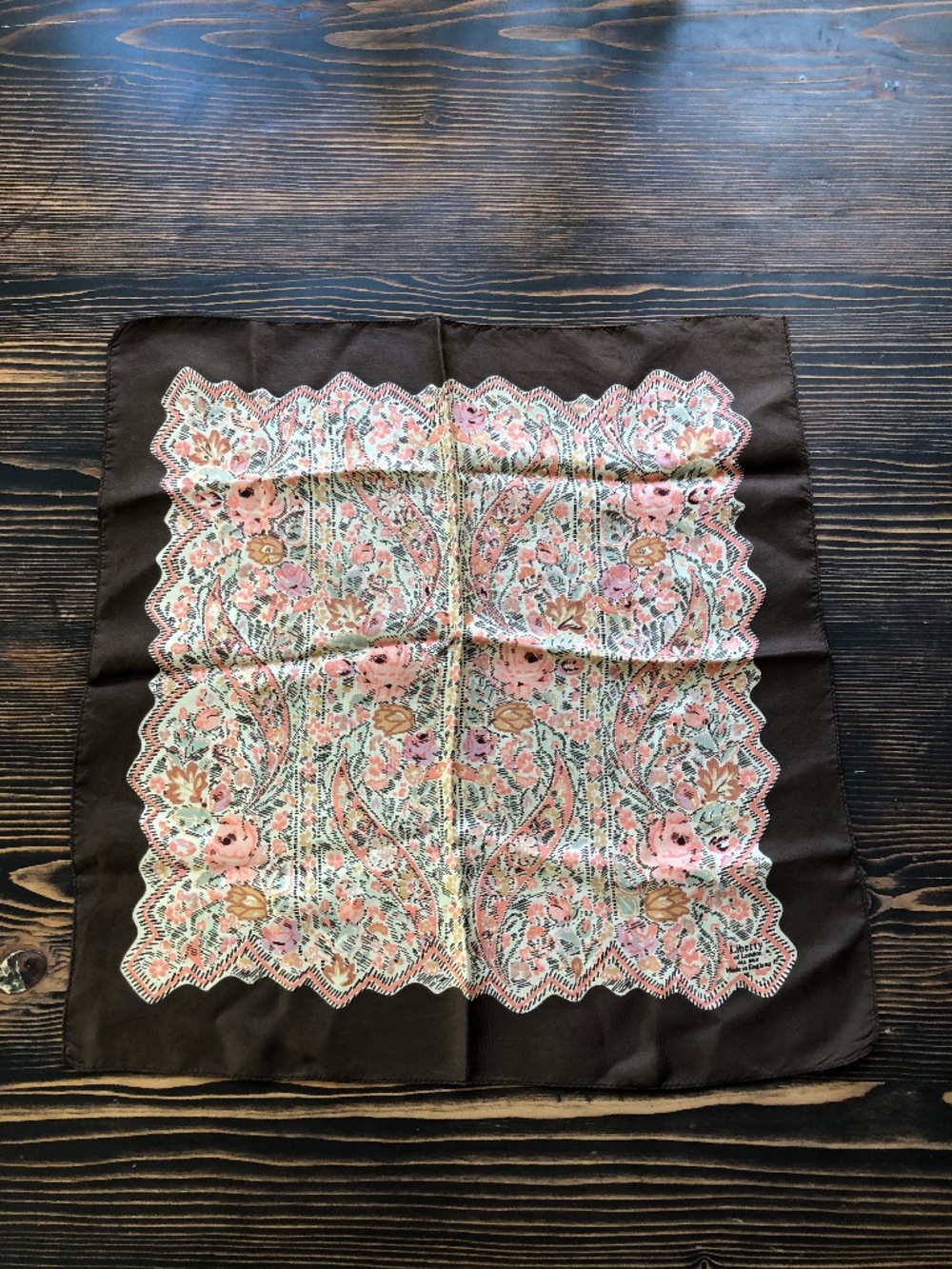 Silk Square Scarf Chocolate Brown & Pink Liberty of London